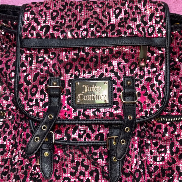 Juicy Couture Sequin Pink and Black Leopard Print Full-size Backpack - Picture 2 of 16